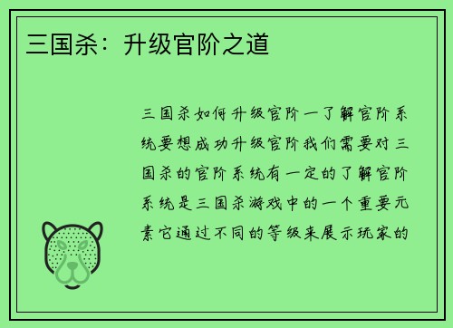 三国杀：升级官阶之道