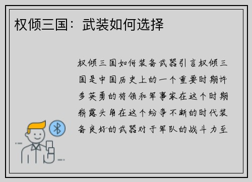 权倾三国：武装如何选择