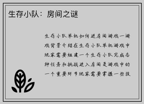 生存小队：房间之谜